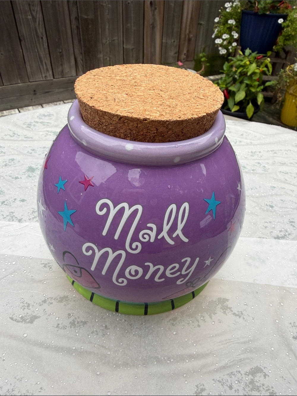 GANZ Purple 'Mall Money' Ceramic Coin Jar with Cork Lid